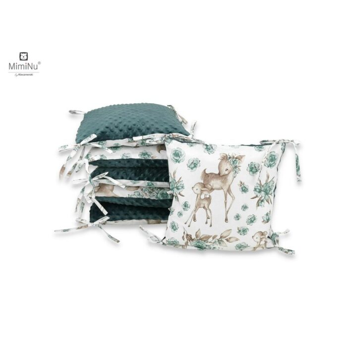 Aparatoare cu 6 pernute modulare cu fermoar pentru patut 120X60 cm Minky Sweet Deer Mint MimiNu