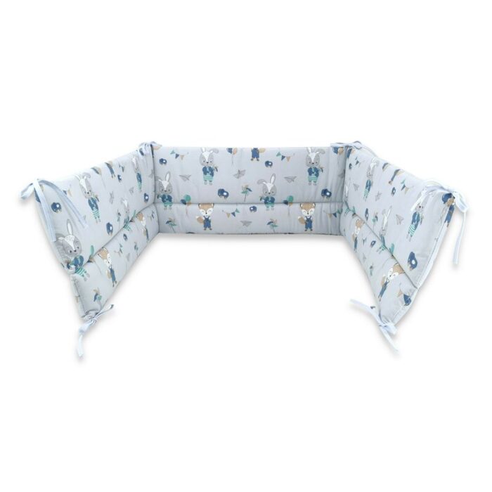 Aparatoare pentru patut 140X70 cm din bumbac 210x30 cm Fox and Rabbit Blue Qmini