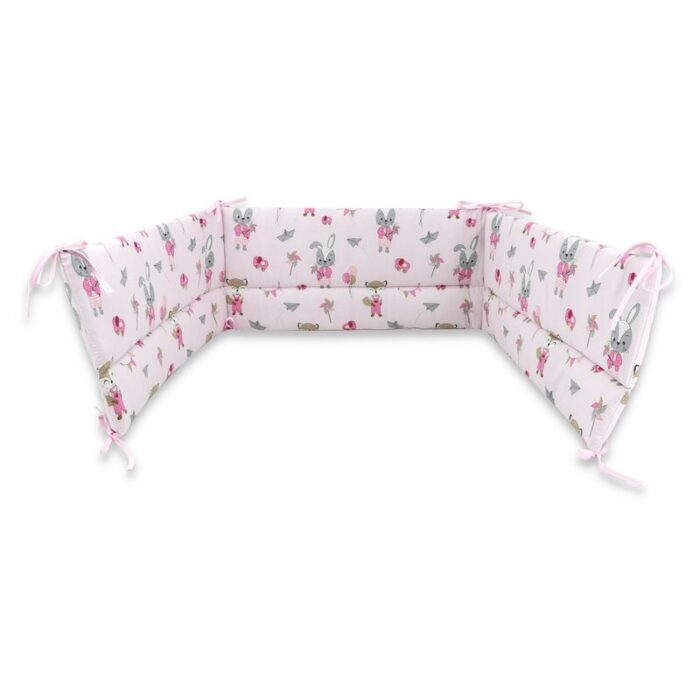 Aparatoare pentru patut 140X70 cm din bumbac 210x30 cm Fox and Rabbit Pink Qmini