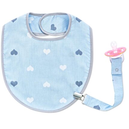 Baveta cu suport pentru suzeta Little Hearts Blue