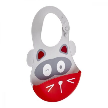 Baveta din silicon Soft Baby Bib Racoon Grey