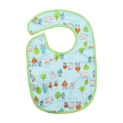 Baveta impermeabila din bumbac cu inchidere velcro 23x20cm Akuku animals green