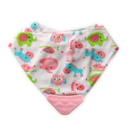 Baveta tip bandana cu jucarie dentitie bumbac pink