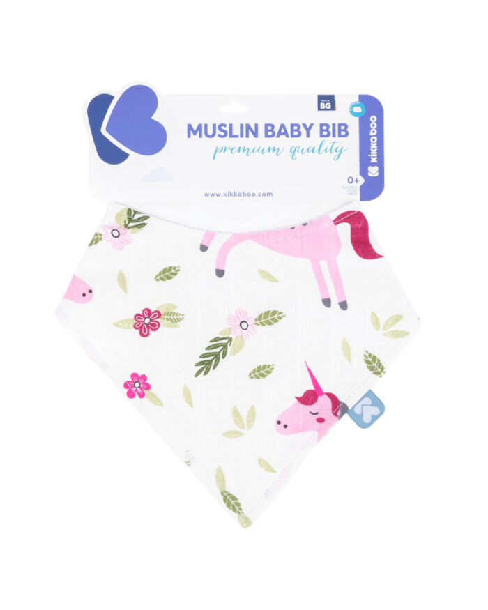 Baveta tip bandana impermeabila din bumbac KikkaBoo Unicorn