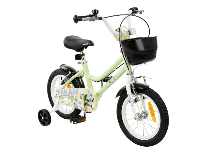 Bicicleta 14 inch cu roti ajutatoare si cosulet frontal Makani Pali Green