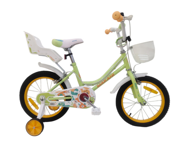 Bicicleta 16 inch cu roti ajutatoare si cosulet frontal Makani Norte Green