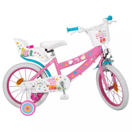 Bicicleta Peppa Pig Pink 16 inch cu cosulet frontal si scaunel pentru papusi