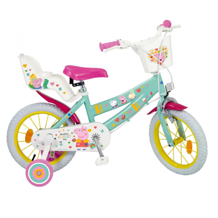 Bicicleta Pig Green 16 inch cu cosulet frontal si scaunel pentru papusi