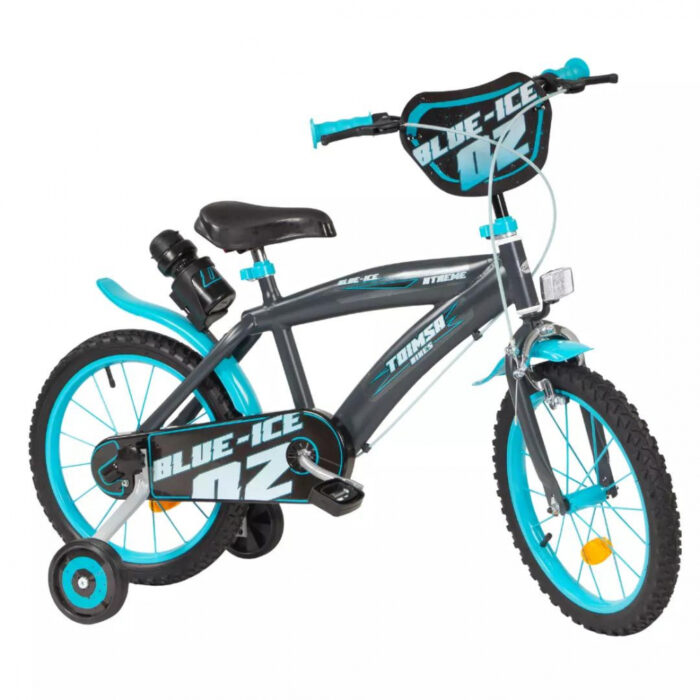 Bicicleta cu roti ajutatoare si sticluta de apa cu suport Blue Ice 16 inch