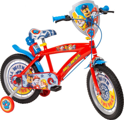 Bicicleta cu roti ajutatoare si sticluta de apa cu suport Paw Patrol Red 16 inch