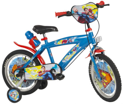 Bicicleta cu roti ajutatoare si sticluta de apa cu suport Superman 16 inch