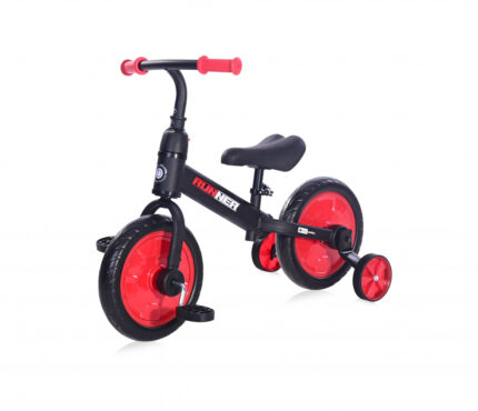 Bicicleta de echilibru 2 in 1 cu pedale si roti auxiliare black red