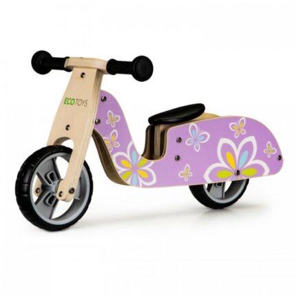 Bicicleta de echilibru din lemn cu roti EVA Ecotoys LC-V1330 Violet cu fluturasi