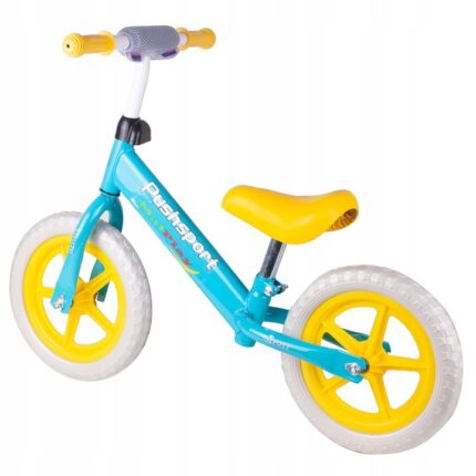 Bicicleta fara pedale 12 inch PushSport GalbenAlbastru