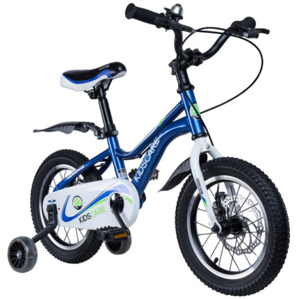 Bicicleta pentru copii 2-4 ani KidsCare HappyCycles 12 inch cu roti ajutatoare si frane pe disc albastru