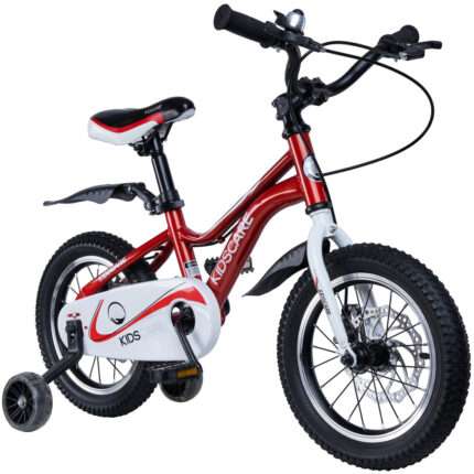 Bicicleta pentru copii 2-4 ani KidsCare HappyCycles 12 inch cu roti ajutatoare si frane pe disc rosu