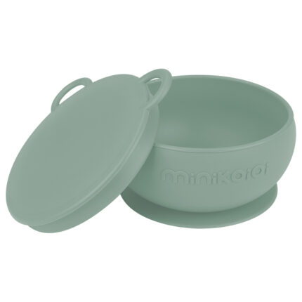 Bol Minikoioi cu ventuza si capac 100 premium silicone river green