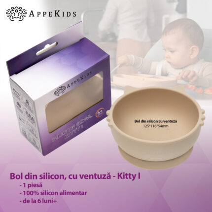 Bol din silicon AppeKids Kitty I Bubble Beige