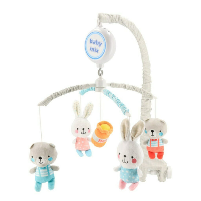 Carusel muzical Baby Mix pentru patut cu 5 jucarii din plus Bears and rabbits