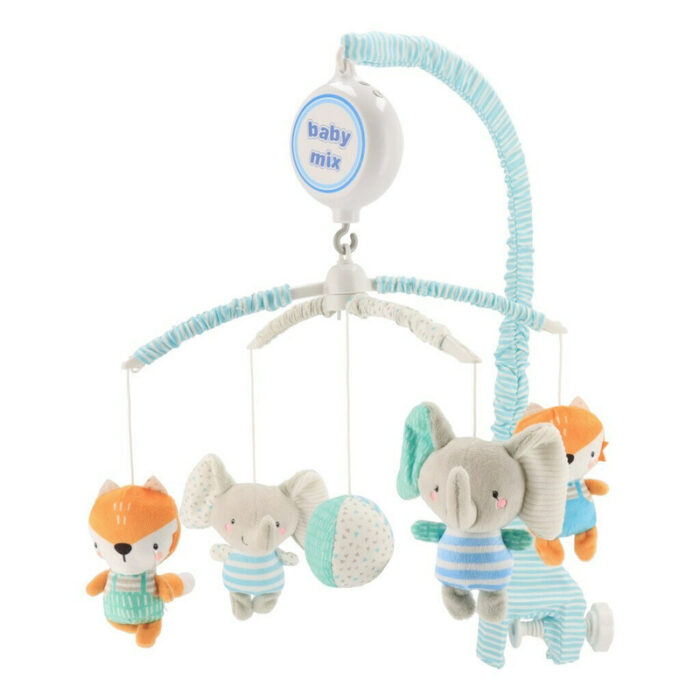 Carusel muzical Baby Mix pentru patut cu 5 jucarii din plus Elephants and foxes