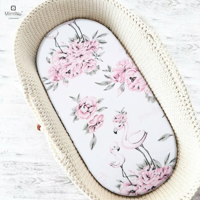 Cearceaf cu elastic Miminu pentru landou 80x35 cm din bumbac Peonie Pink