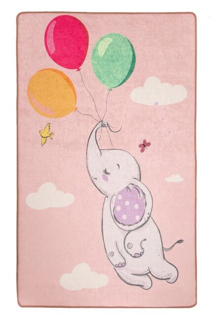 Covor antiderapant pentru copii Balloons Pink 150x200 cm