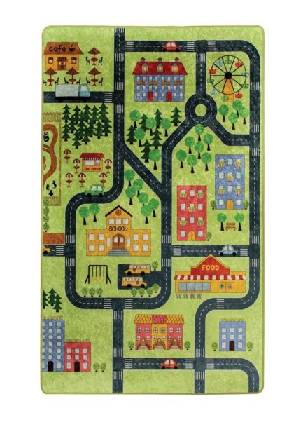 Covor antiderapant pentru copii Town Green 150x200 cm