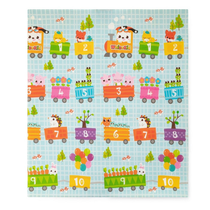 Covoras de joaca interactiv PetiteMars Joy Max 180 x 150 x 1.5 cm Trenulet Multicolor