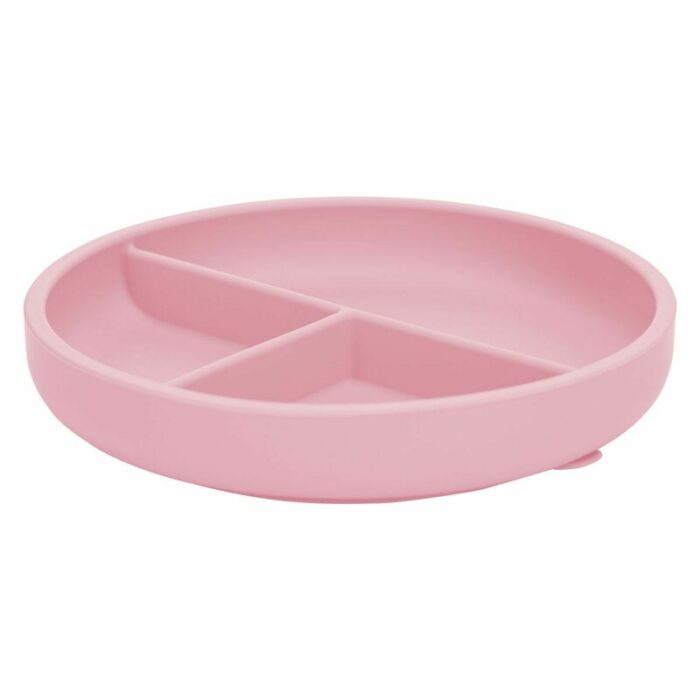 Farfurie compartimentata FreeON rotunda cu ventuza si 3 compartimente silicon 6-36 luni pink