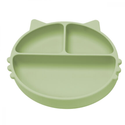 Farfurie compartimentata din silicon cu ventuza AppeKids Kitty Raw Green