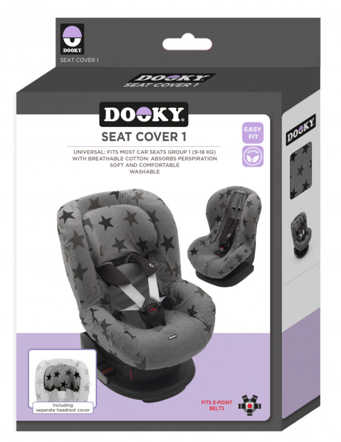 Husa de bumbac pentru scaune auto grupa I Dooky Grey Stars