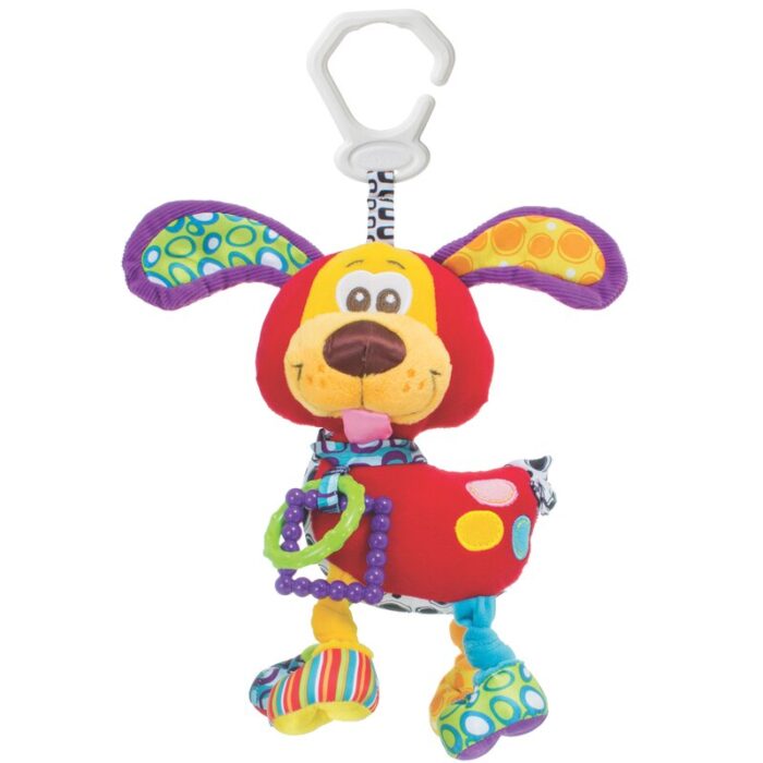 Jucarie carucior sau scaun auto Playgro cu inele pentru dentitie Activity Friend Pooky Puppy