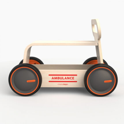 Jucarie din lemn 3 in 1 Ambulanta DriveMe Wood masinuta ride-on premergator si carucior de jucarii MamaToyz