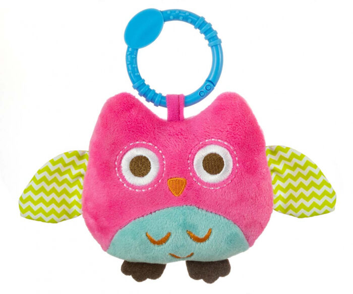 Jucarie din plus pentru agatat cu clopotel Happy Owl Pink