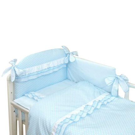 Lenjerie 3 piese cu protectie laterala Baby Chic din bumbac 120x60 cm blue