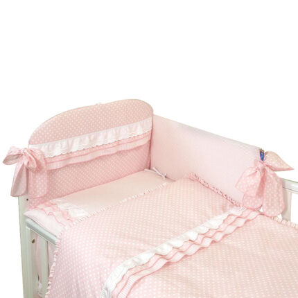 Lenjerie 3 piese cu protectie laterala Baby Chic din bumbac 120x60 cm roz