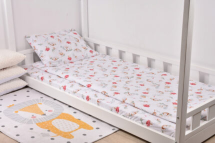 Lenjerie 3 piese pat 90x200 cm model flori de bumbac