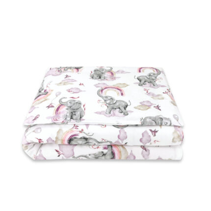 Lenjerie junior cu 2 piese Qmini din bumbac 140x200 cm Elephants on Rainbow Pink