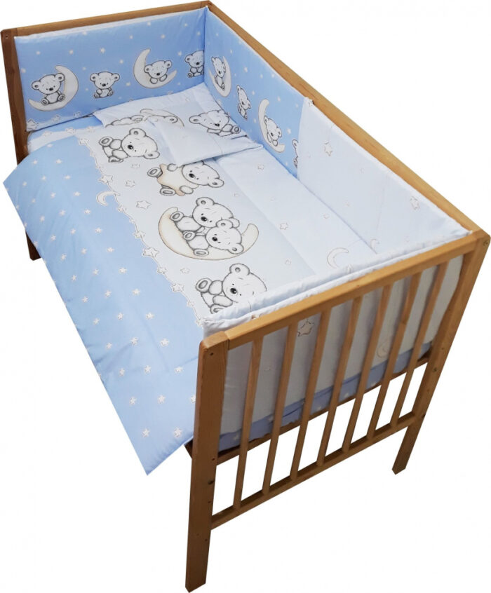 Lenjerie patut 120x60 cm cu 5 piese Nichiduta Teddy on the Moon Blue