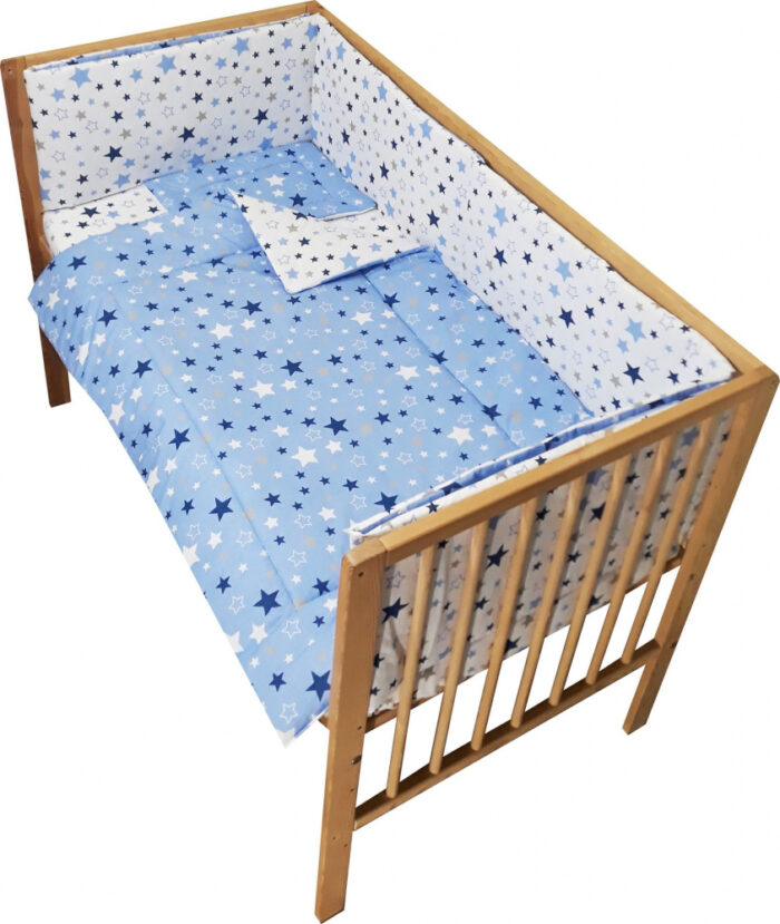 Lenjerie patut cu 2 fete si 5 piese 120x60 cm Nichiduta Blue Stars