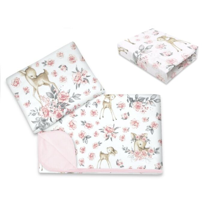 Lenjerie patut cu 3 piese MimiNu 120x60 cm din bumbac Sweet Deer Pink