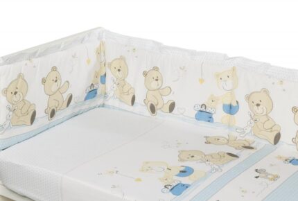 Lenjerie patut cu 5 piese 120x60cm Teddy Play Blue M1