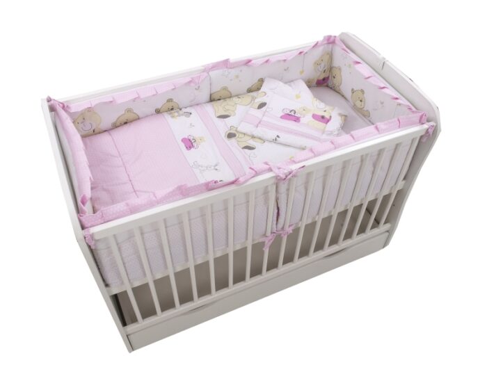 Lenjerie patut cu 5 piese 120x60cm Teddy Play Pink M1