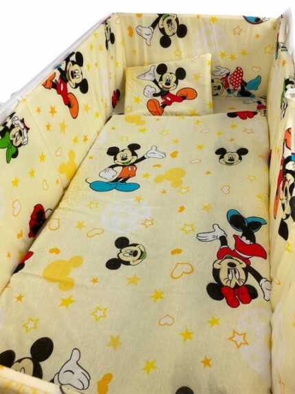 Lenjerie patut cu 5 piese Croitoria Noastra Mickey Mouse 120x60 cm