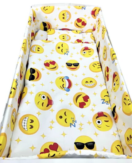 Lenjerie patut cu 5 piese Croitoria Noastra Smiley Faces 120x60 cm