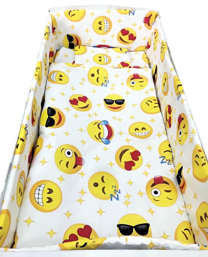 Lenjerie patut cu 5 piese Croitoria Noastra Smiley Faces 140x70 cm