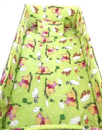 Lenjerie patut cu 5 piese Croitoria Noastra Winnie The Pooh verde 120x60 cm