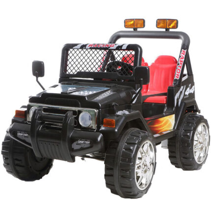 Masinuta electrica cu doua locuri si roti din plastic Drifter Jeep 4x4 Negru