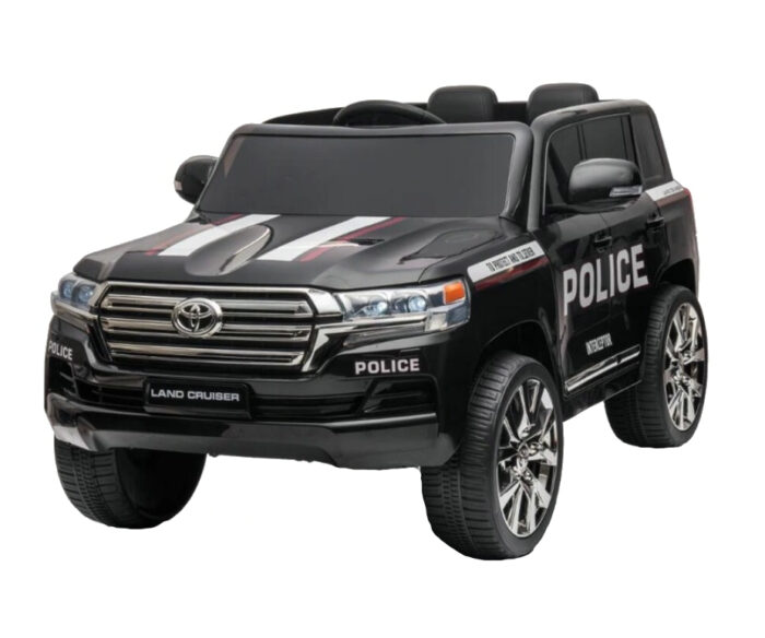 Masinuta electrica cu roti EVA si scaun din piele Toyota Landcruiser Police Black