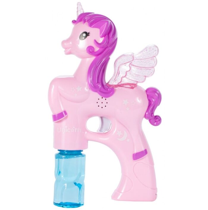 Pistol pentru baloane de sapun cu lumini Unicorn Roz